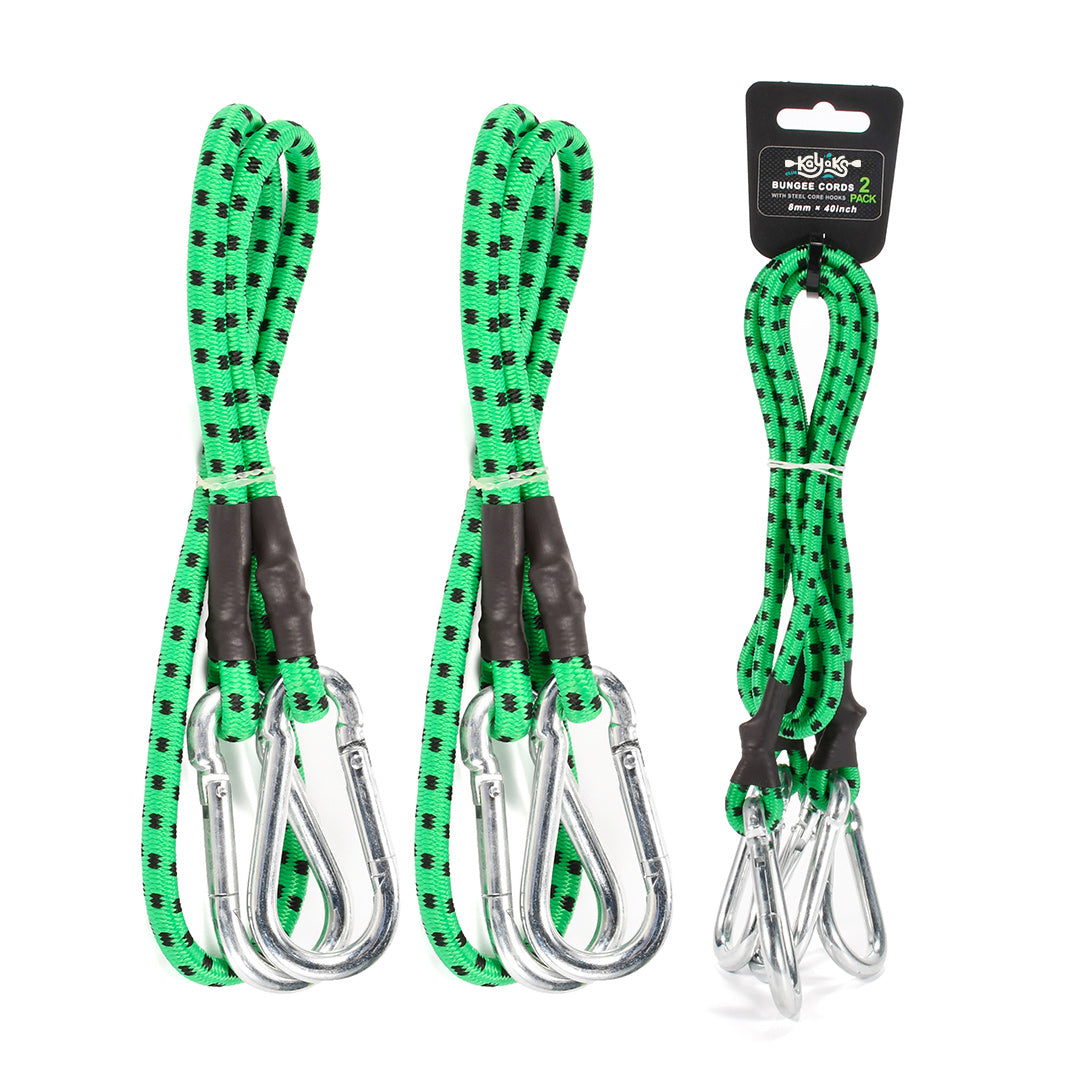 2-Pack Heavy-Duty Bungee Cords with Carabiner Hooks - 80cm (Green)