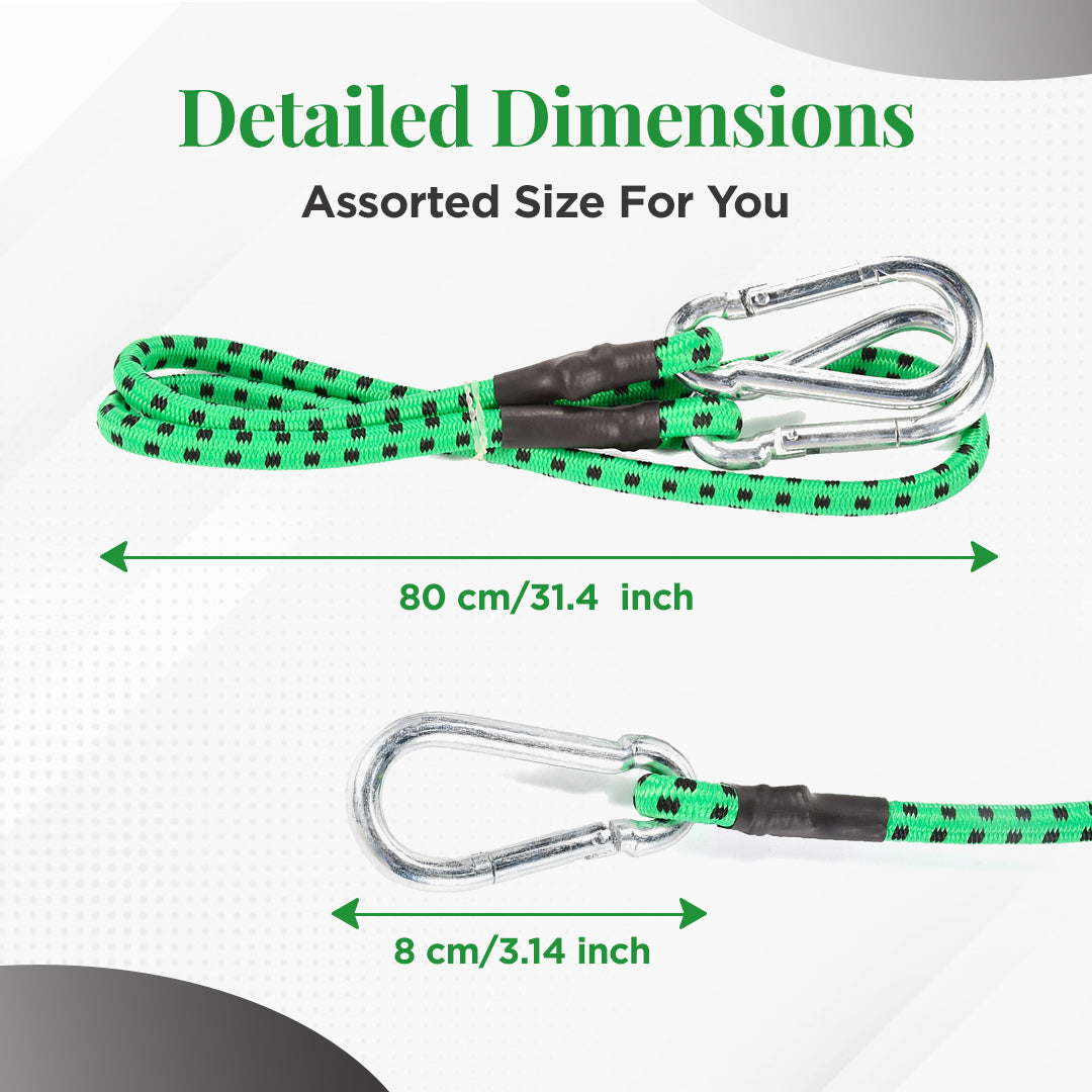 2-Pack Heavy-Duty Bungee Cords with Carabiner Hooks - 80cm (Green)