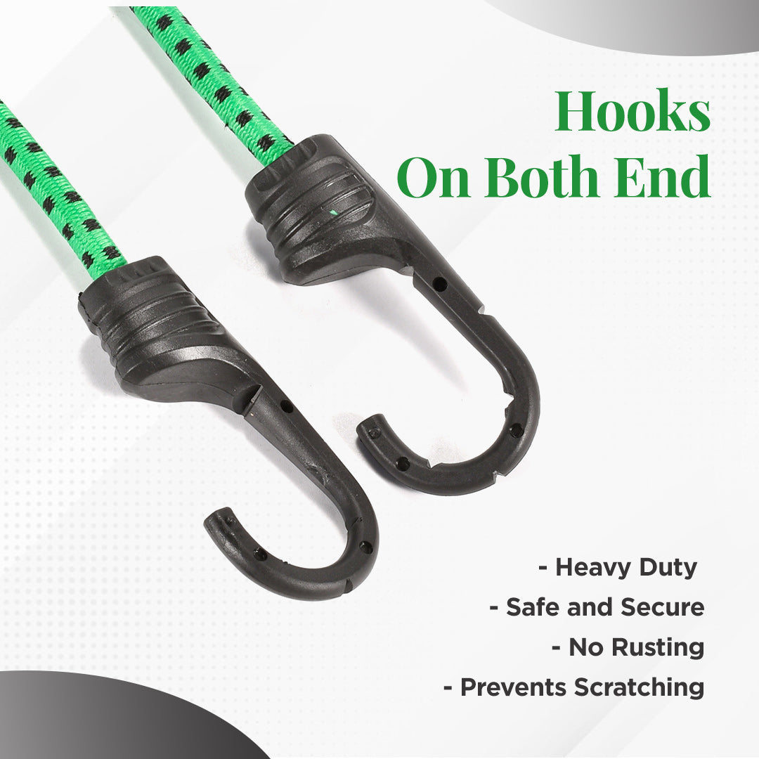 2-Pack Durable Bungee Cords with Plastic-Coated Hooks - 80cm (Green)