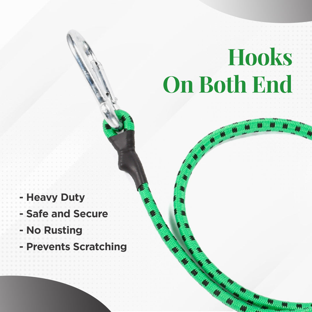 2-Pack Heavy-Duty Bungee Cords with Carabiner Hooks - 80cm (Green)