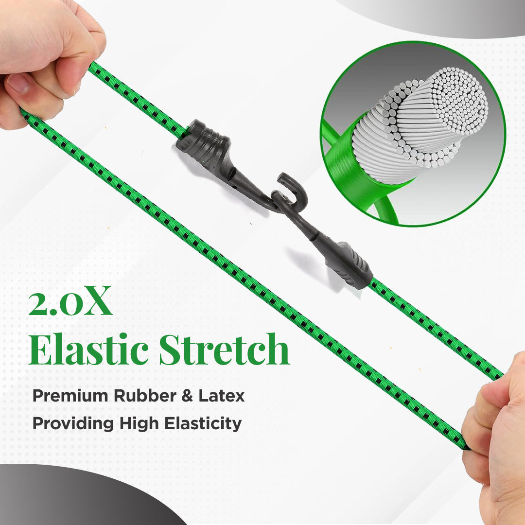 2-Pack Durable Bungee Cords with Plastic-Coated Hooks - 80cm (Green)