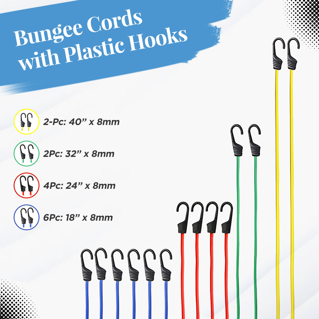 24-Piece Bungee Cord Kit - Versatile & Durable for Kayaking & More