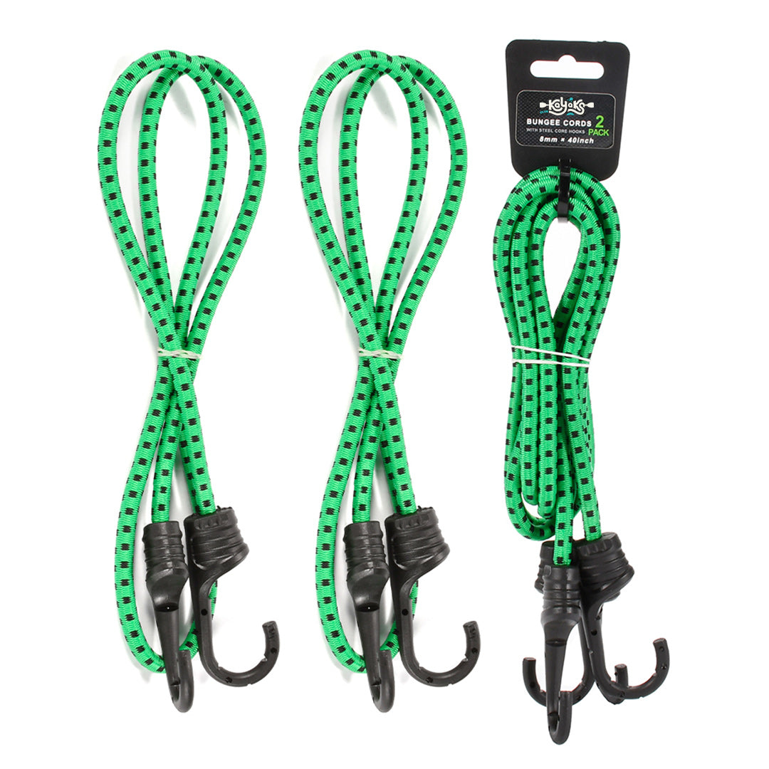 2-Pack Durable Bungee Cords with Plastic-Coated Hooks - 80cm (Green)